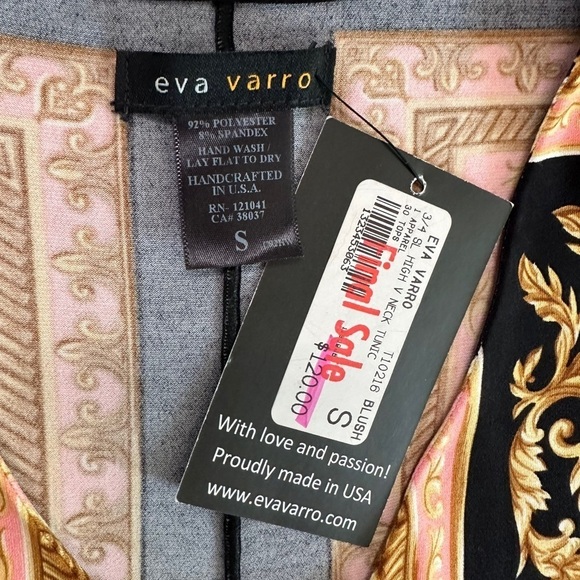 Eva Varro 3/4 Sleeve High V-neck Tunic Size Small - Picture 12 of 17